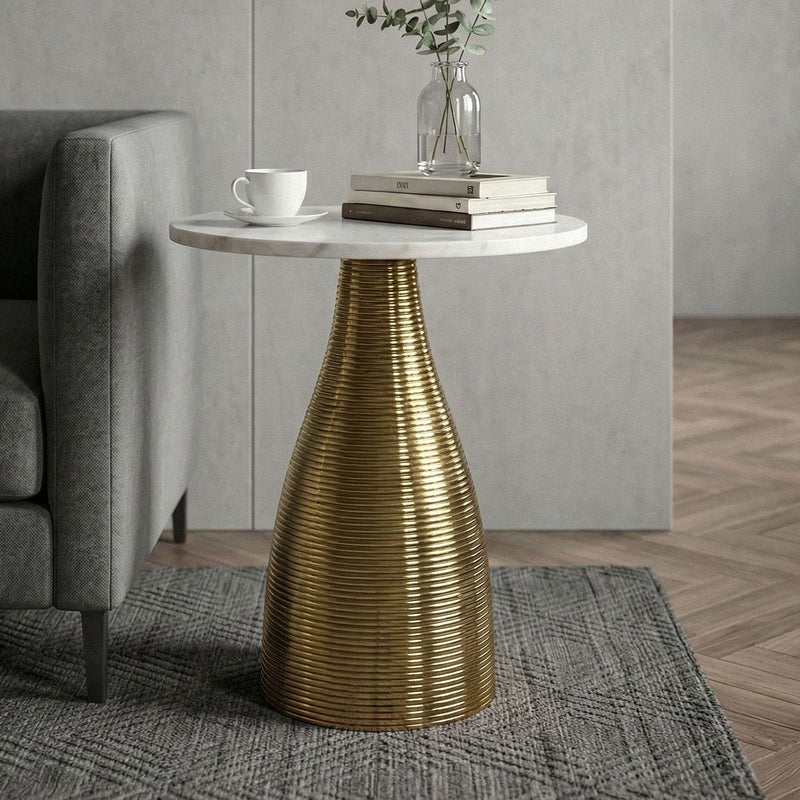 Beistelltisch Marmor Weiß mit goldenem Metallgestell, Ø40 cm