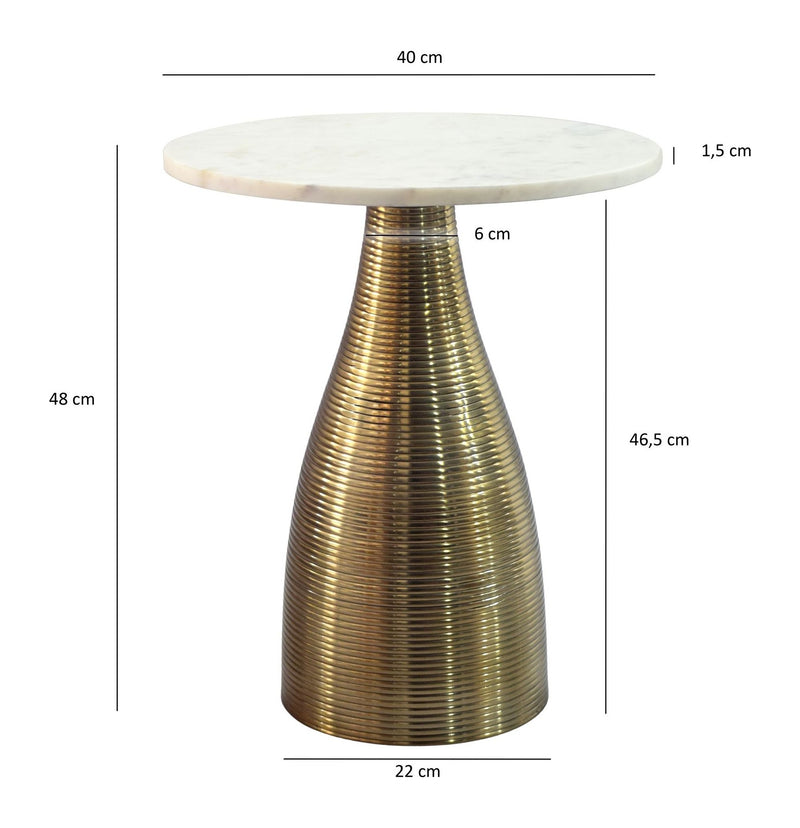 Beistelltisch Marmor Weiß mit goldenem Metallgestell, Ø40 cm