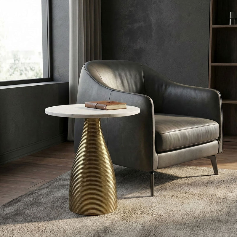 Beistelltisch Marmor Weiß mit goldenem Metallgestell, Ø40 cm