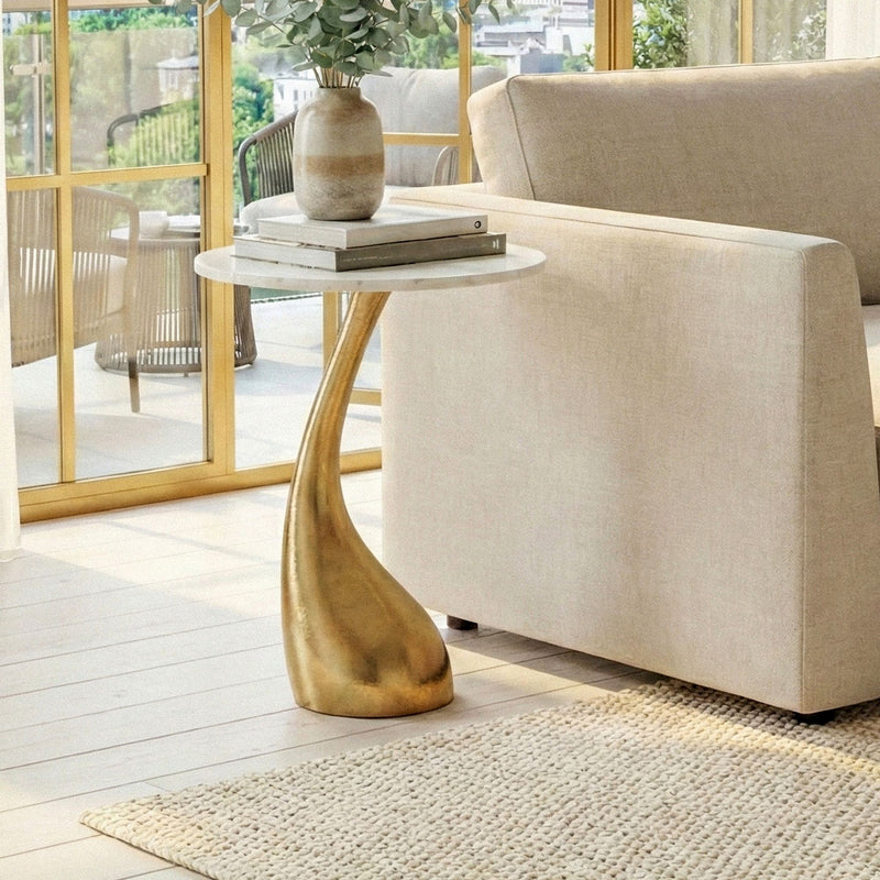 Beistelltisch Gold mit Marmor-Tischplatte, rund 45 cm, Wohnling