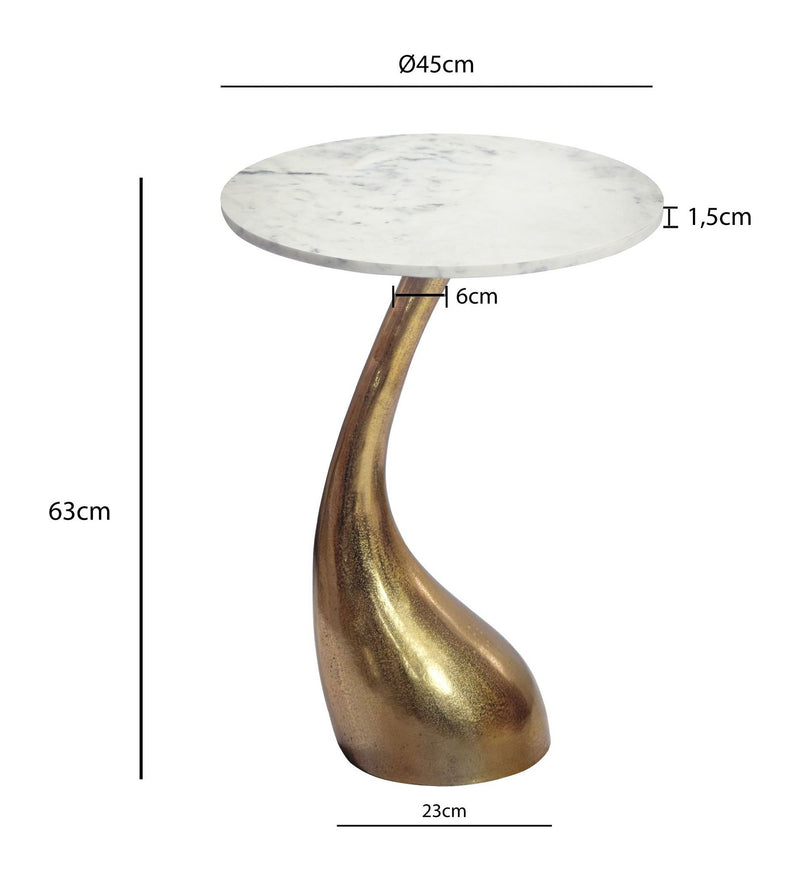 Beistelltisch Gold mit Marmor-Tischplatte, rund 45 cm, Wohnling