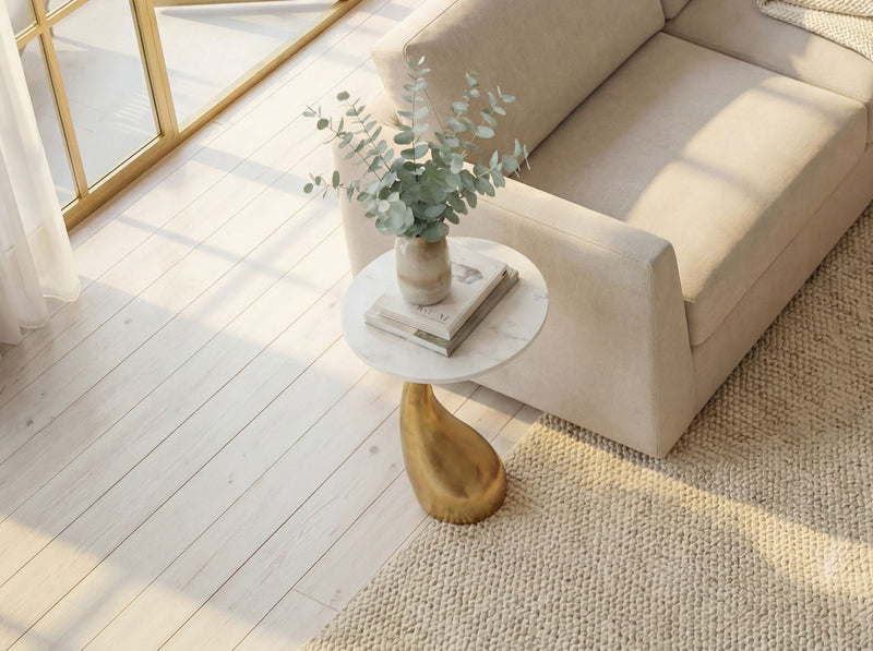 Beistelltisch Gold mit Marmor-Tischplatte, rund 45 cm, Wohnling