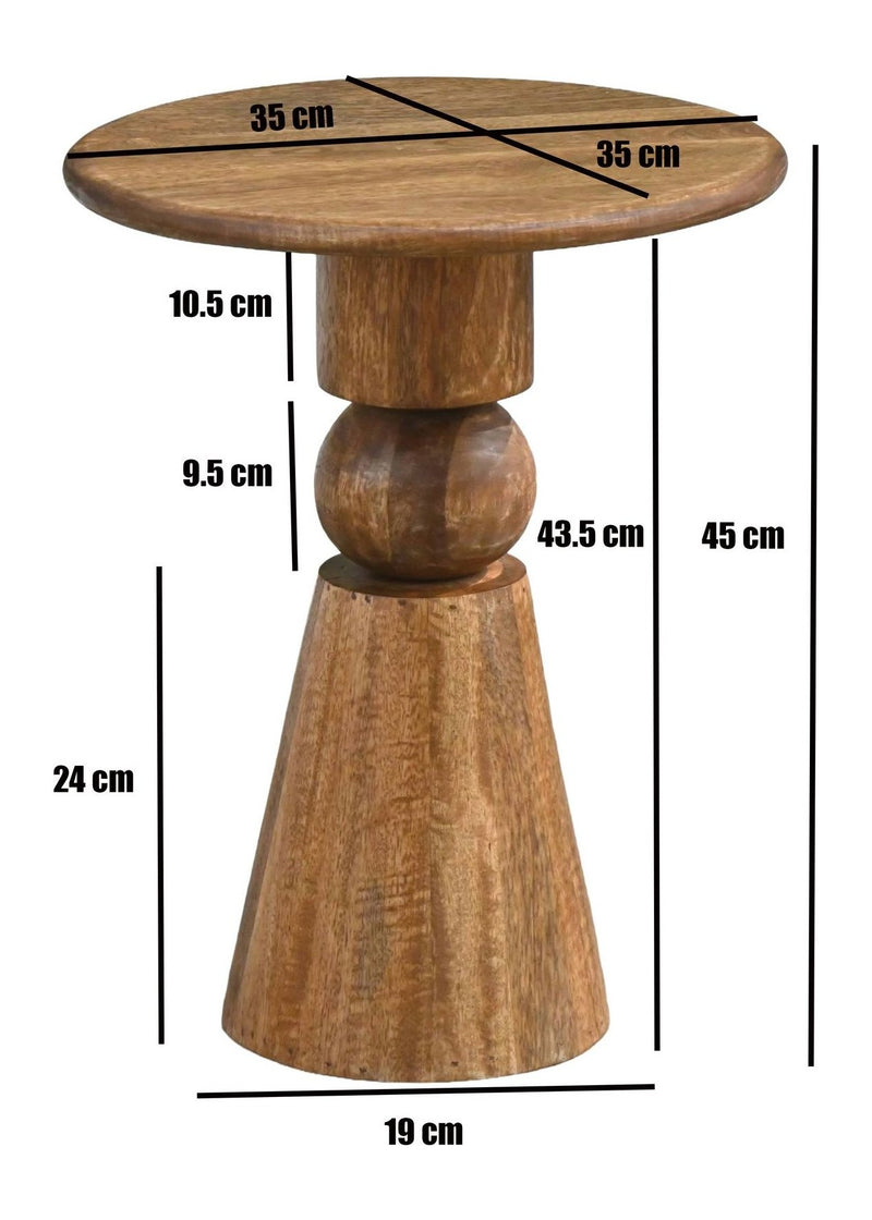 Beistelltisch Mango Massivholz 35 cm, runder Wohnzimmertisch Braun