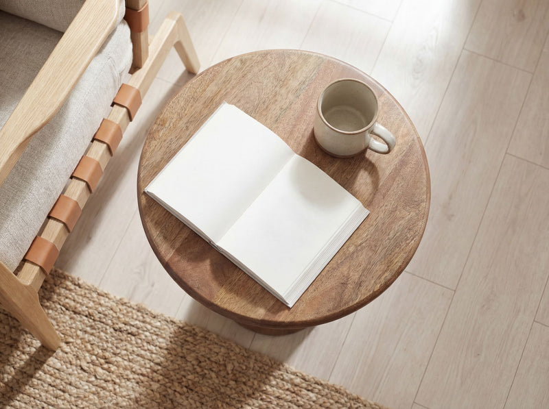 Beistelltisch Mango Massivholz 35 cm, runder Wohnzimmertisch Braun