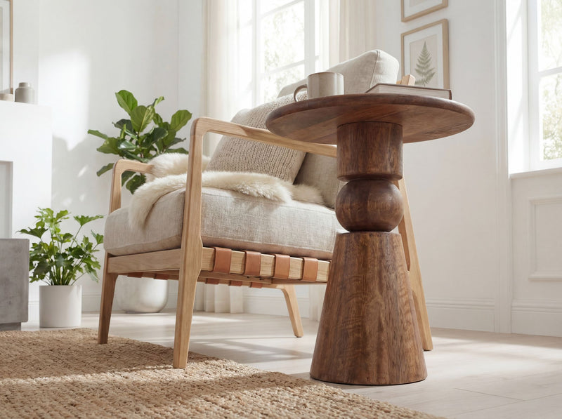 Beistelltisch Mango Massivholz 35 cm, runder Wohnzimmertisch Braun