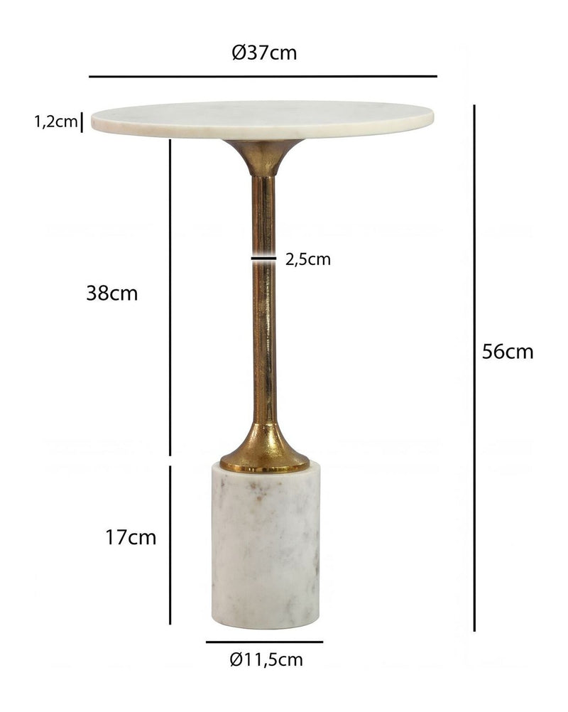 Beistelltisch Marmor Weiß mit goldener Säule, Wohnling Sofatisch