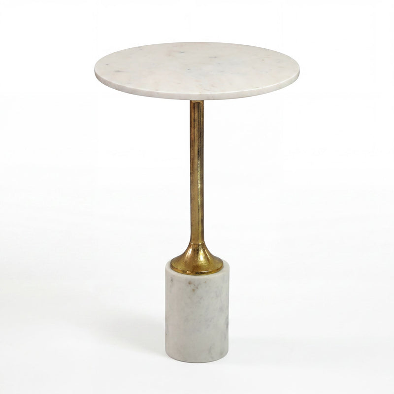 Beistelltisch Marmor Weiß mit goldener Säule, Wohnling Sofatisch