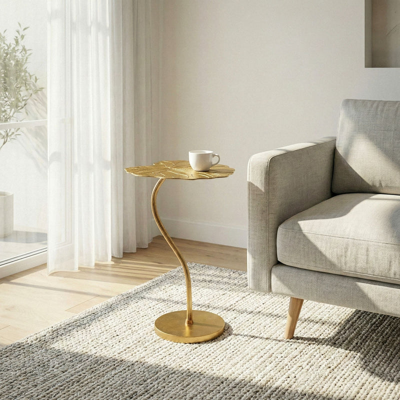Beistelltisch Blatt-Design Gold 40x38 cm aus Aluminium, Loungetisch