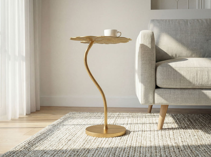 Beistelltisch Blatt-Design Gold 40x38 cm aus Aluminium, Loungetisch