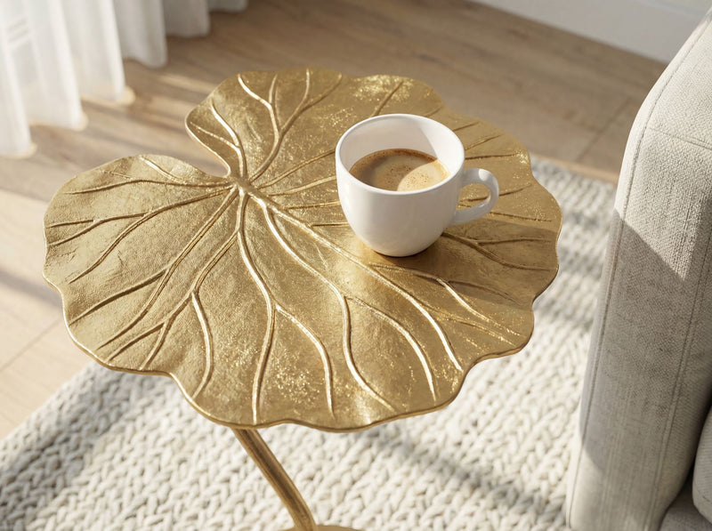 Beistelltisch Blatt-Design Gold 40x38 cm aus Aluminium, Loungetisch