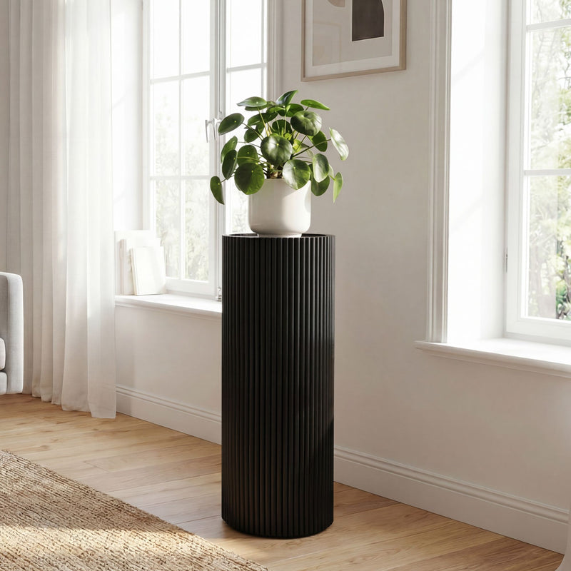 Beistelltisch Dekosäule Akazie Massivholz Schwarz, 80 cm rund