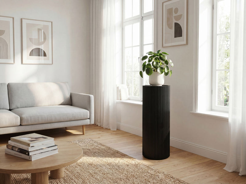 Beistelltisch Dekosäule Akazie Massivholz Schwarz, 80 cm rund