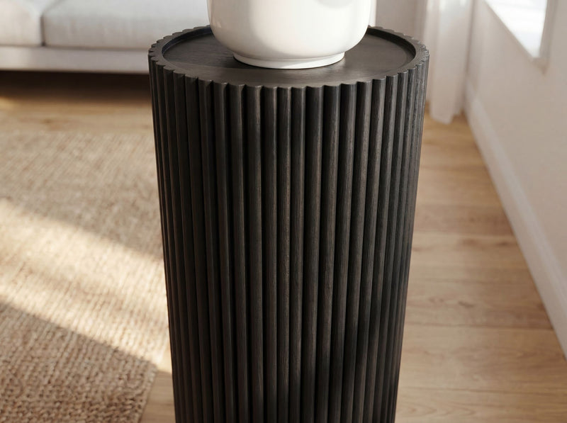 Beistelltisch Dekosäule Akazie Massivholz Schwarz, 80 cm rund