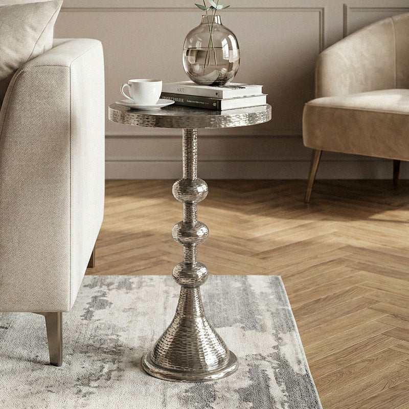 Beistelltisch Aluminium Silber im orientalischen Design, Ø30 cm
