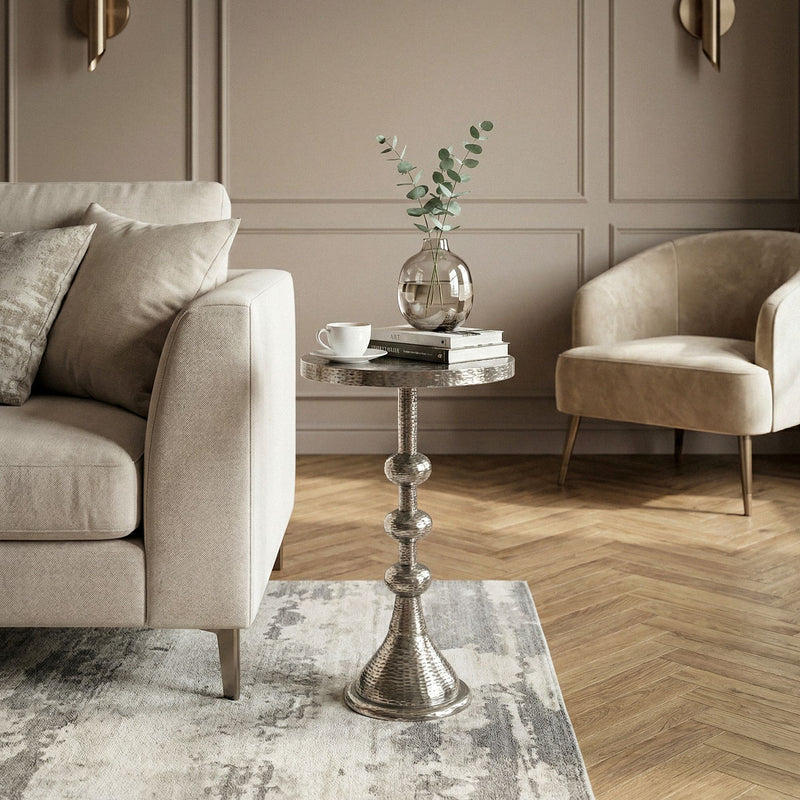 Beistelltisch Aluminium Silber im orientalischen Design, Ø30 cm