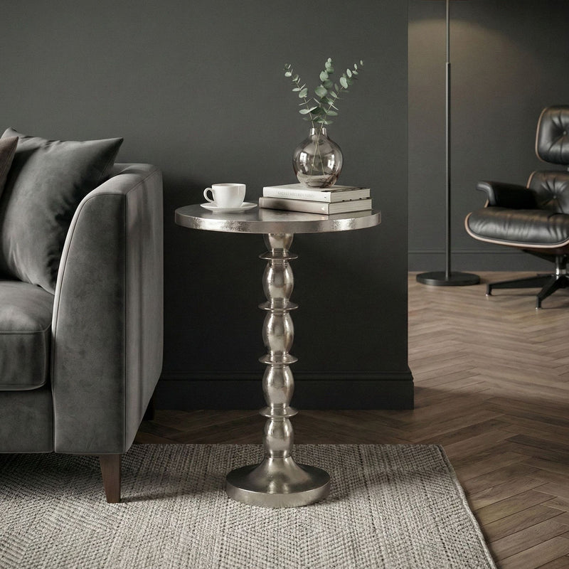 Beistelltisch Silber 40cm Aluminium rund mit Raw-Finish, Wohnzimmer