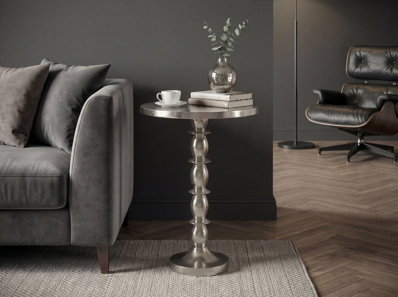 Beistelltisch Silber 40cm Aluminium rund mit Raw-Finish, Wohnzimmer