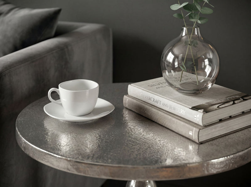 Beistelltisch Silber 40cm Aluminium rund mit Raw-Finish, Wohnzimmer