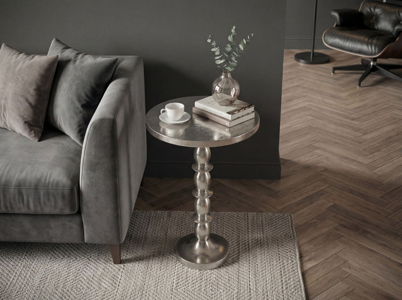 Beistelltisch Silber 40cm Aluminium rund mit Raw-Finish, Wohnzimmer