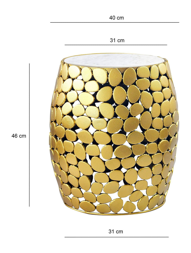 Beistelltisch rund 40 cm Aluminium Gold mit Marmor-Tischplatte Weiß