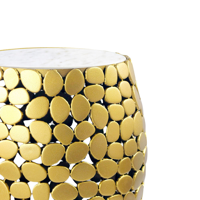 Beistelltisch rund 40 cm Aluminium Gold mit Marmor-Tischplatte Weiß