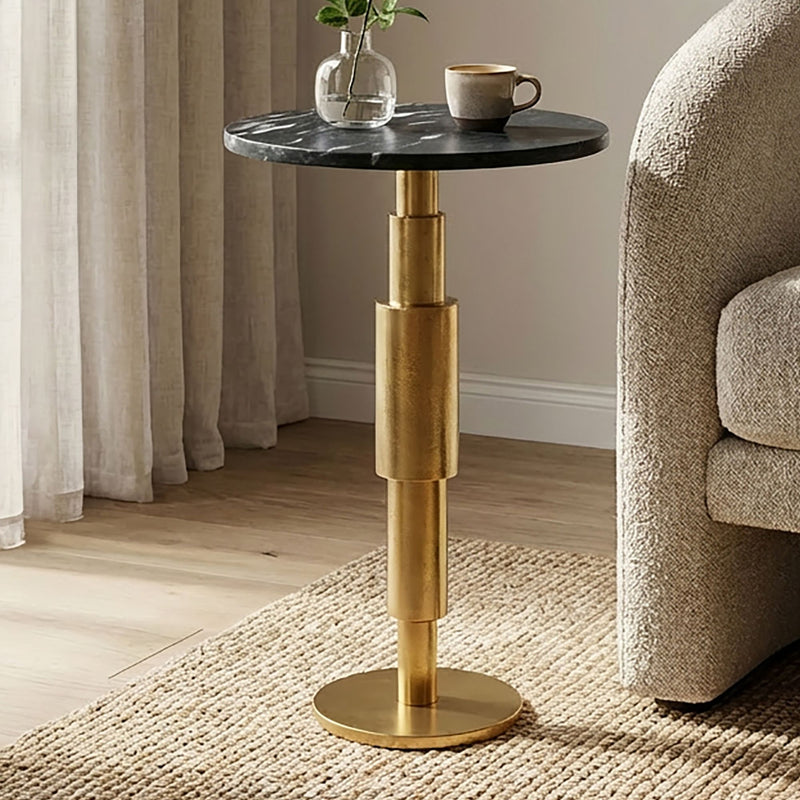 Wohnling Beistelltisch Marmor rund, Schwarz-Gold mit Aluminiumgestell