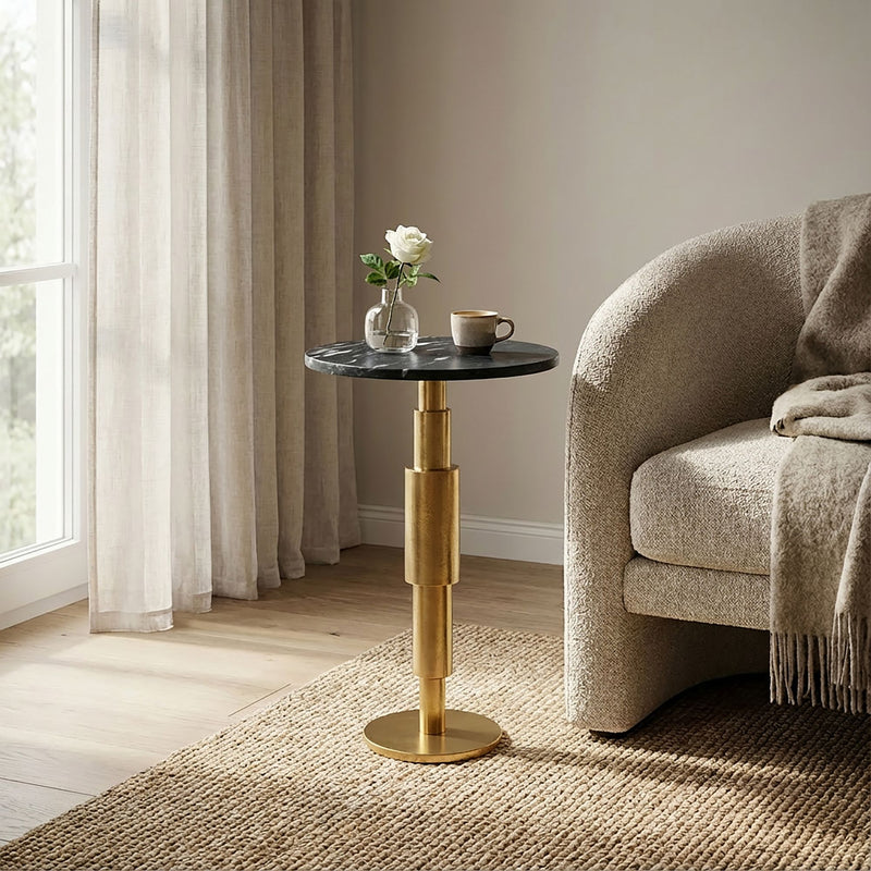 Wohnling Beistelltisch Marmor rund, Schwarz-Gold mit Aluminiumgestell