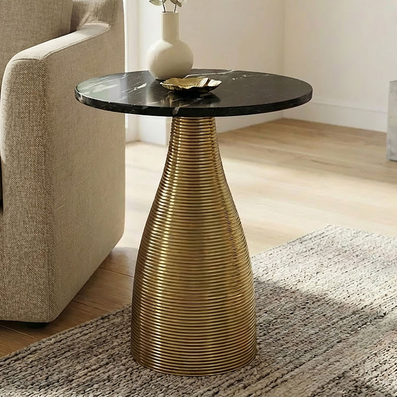Beistelltisch Rund 40 cm Gold mit Marmorplatte Schwarz von Wohnling