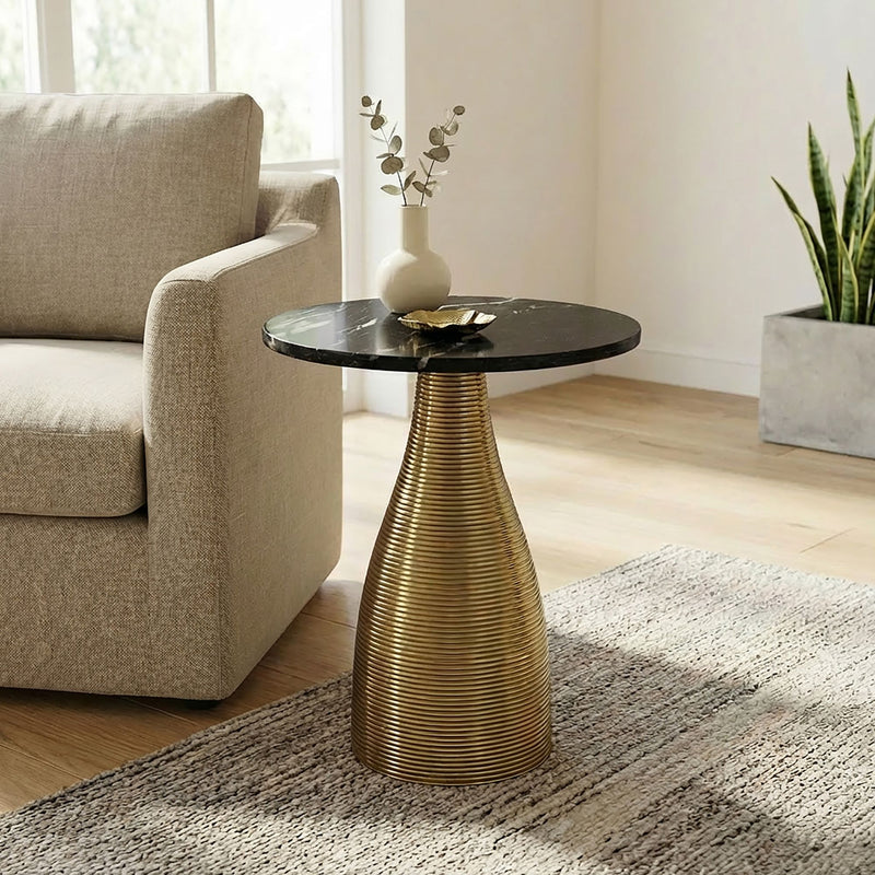 Beistelltisch Rund 40 cm Gold mit Marmorplatte Schwarz von Wohnling