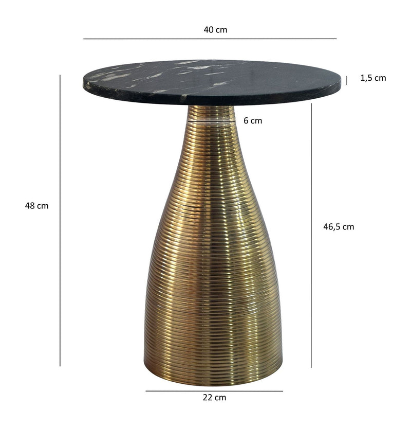 Beistelltisch Rund 40 cm Gold mit Marmorplatte Schwarz von Wohnling