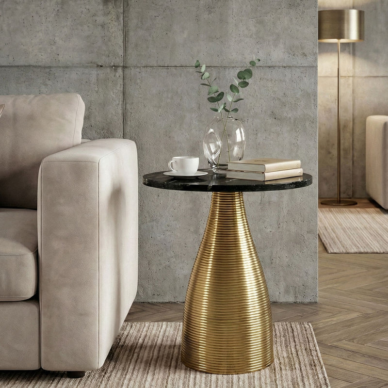 Beistelltisch Rund 40 cm Gold mit Marmorplatte Schwarz von Wohnling