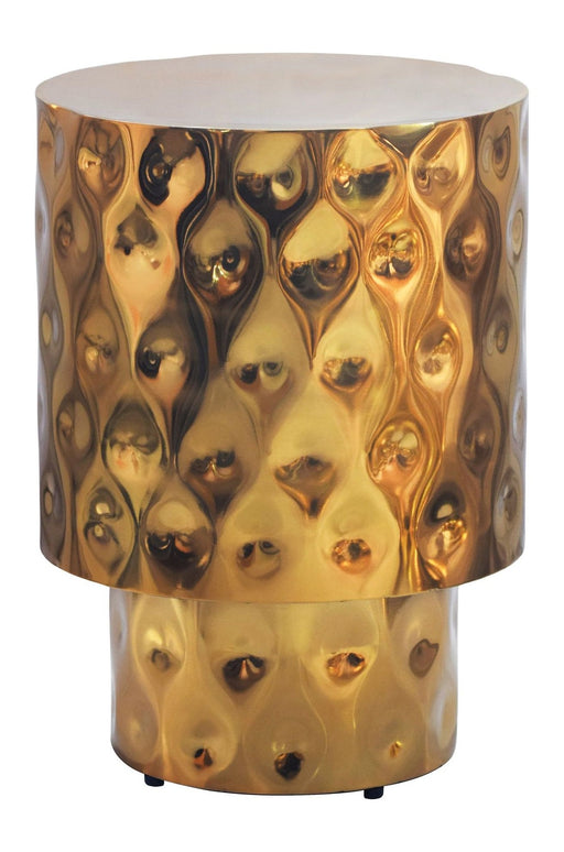 Beistelltisch Rund Gold 36 cm aus Aluminium mit gehämmerter Oberfläche und cremefarbener Platte.
