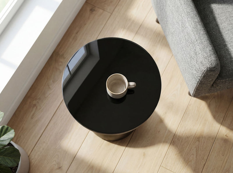 Beistelltisch Schwarz Rund im Sanduhr-Design aus Metall und Glas