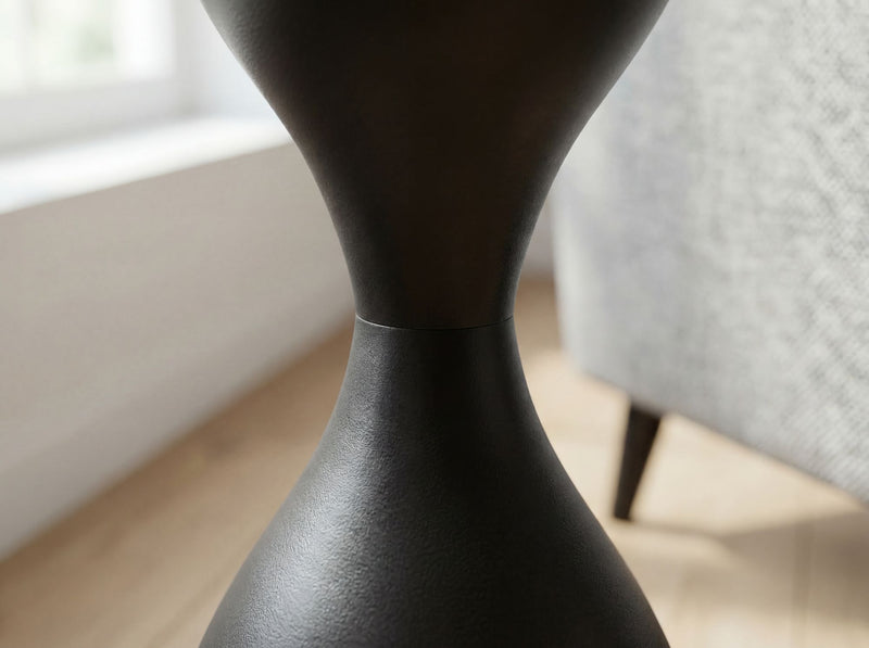 Beistelltisch Schwarz Rund im Sanduhr-Design aus Metall und Glas