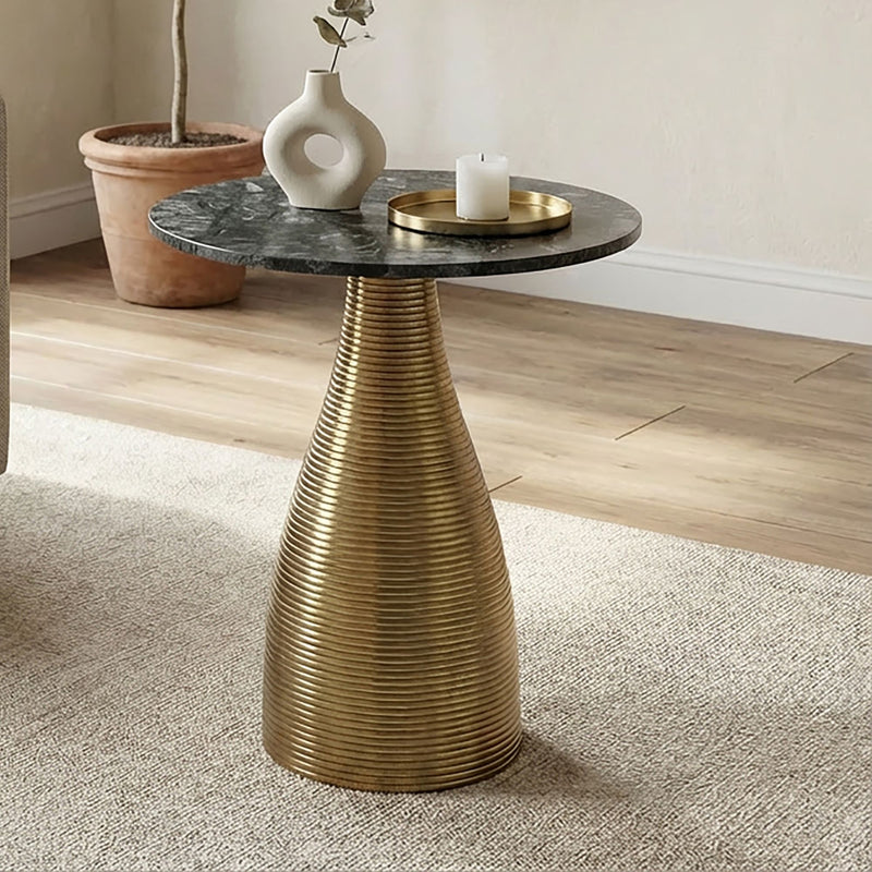 Beistelltisch Rund Ø40 cm aus Marmor Grün mit goldenem Metallgestell