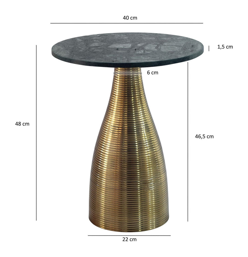 Beistelltisch Rund Ø40 cm aus Marmor Grün mit goldenem Metallgestell