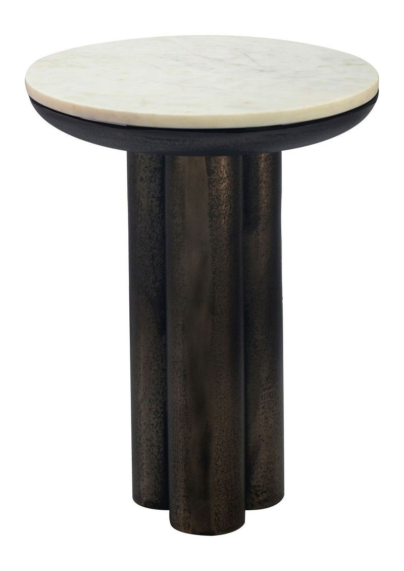 Beistelltisch Marmor Rund mit Säulenbein aus Aluminium, Schwarz-Weiß