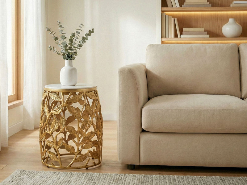 Beistelltisch Gold mit Marmorplatte, rundes Alu-Design von Wohnling