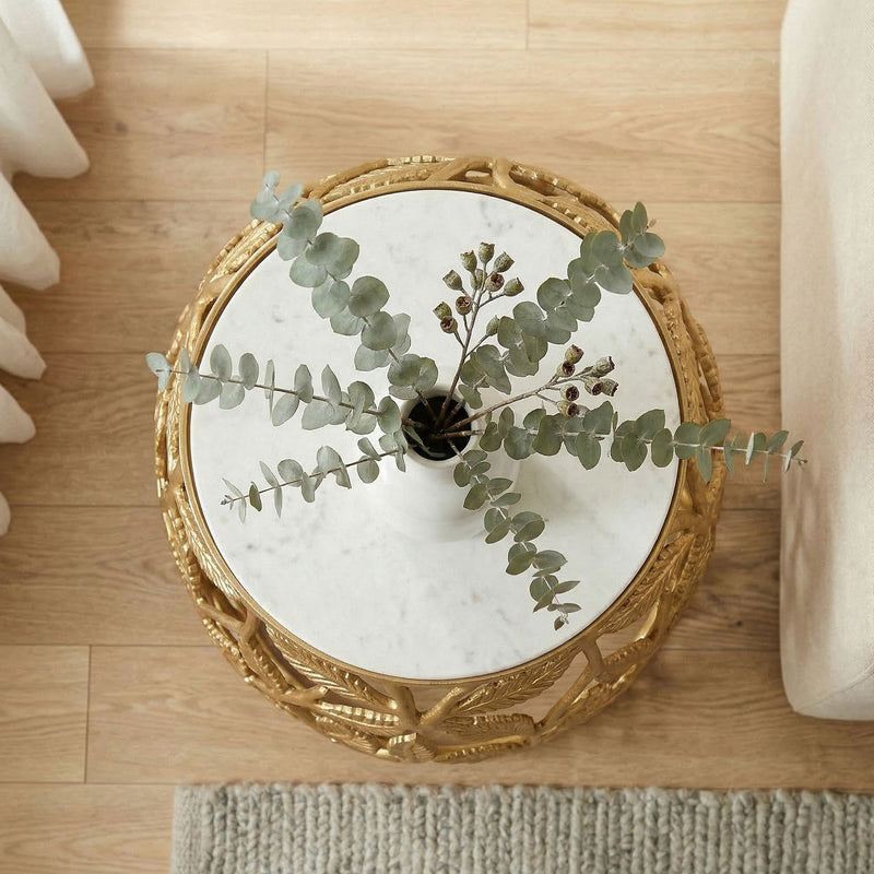 Beistelltisch Gold mit Marmorplatte, rundes Alu-Design von Wohnling