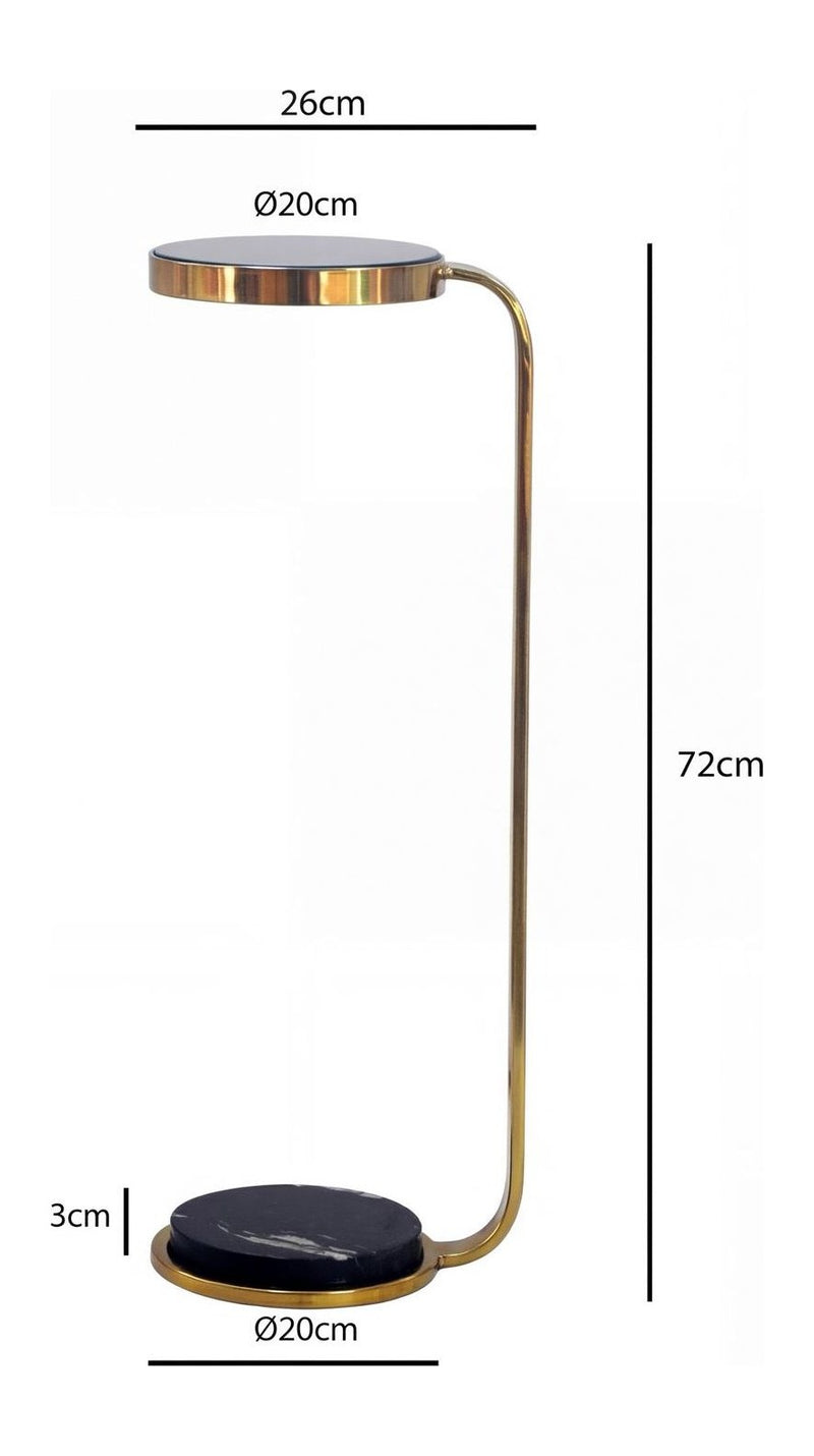Beistelltisch C-Form mit Marmorfuß und Glasplatte, Gold von Wohnling