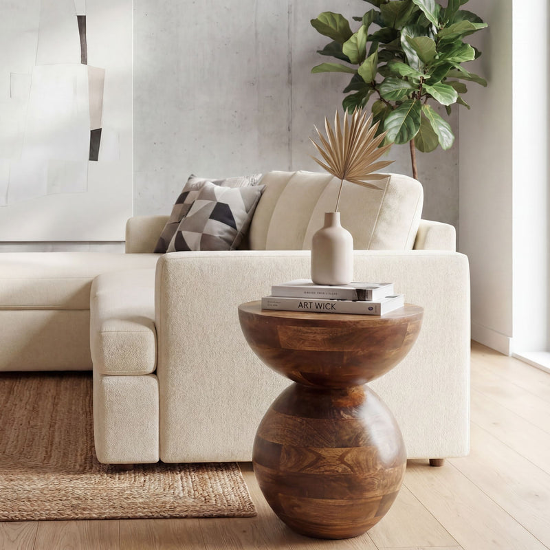Beistelltisch Mango Massivholz rund, Design-Anstelltisch Natur