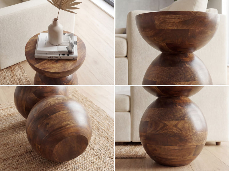 Beistelltisch Mango Massivholz rund, Design-Anstelltisch Natur