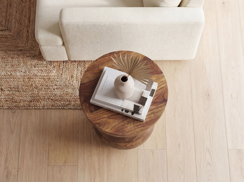 Beistelltisch Mango Massivholz rund, Design-Anstelltisch Natur
