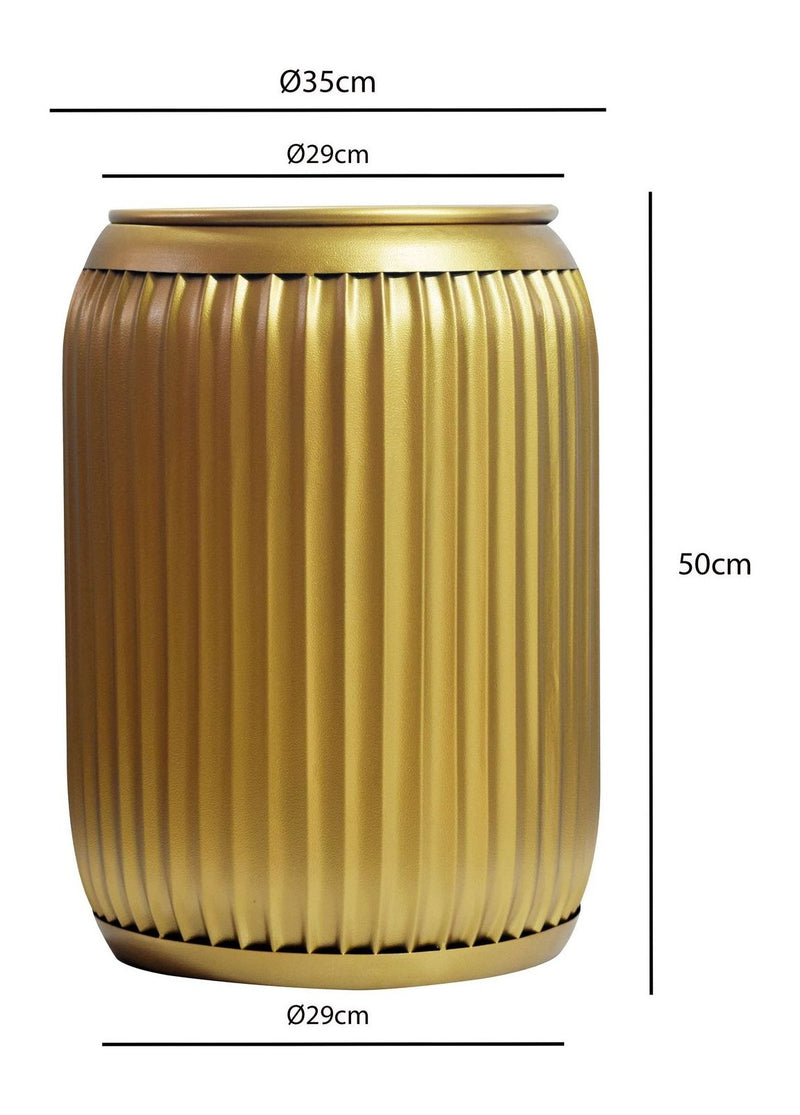 Beistelltisch Rund Gold mit Rillenoptik und Stauraum, Metall