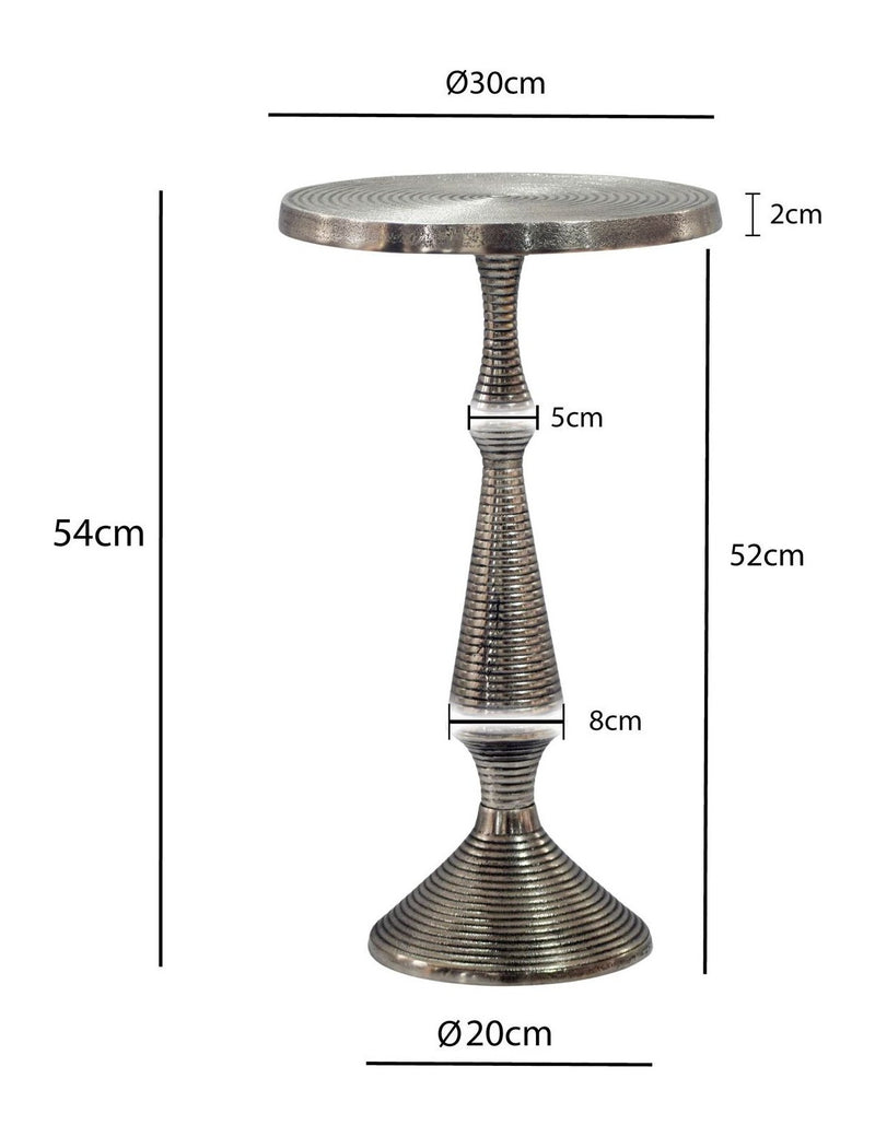 Beistelltisch Silber rund aus Aluminium mit Rillenoptik für Wohnzimmer