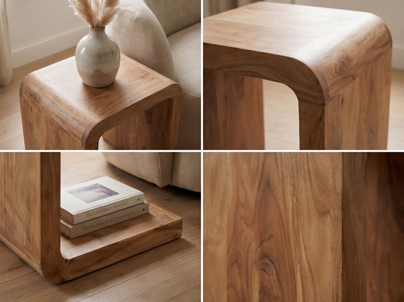 Beistelltisch C-Form Akazie Massivholz, 45x45x45 cm, Wohnzimmer