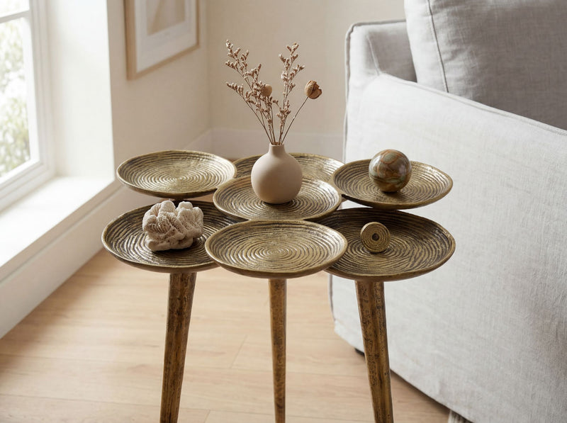 Beistelltisch Aluminium Gold, rund 46 cm - Design-Sofatisch Wohnling