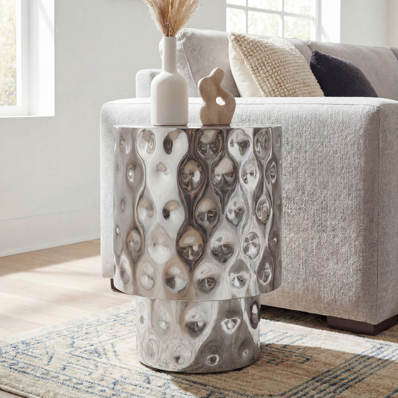 Beistelltisch Aluminium Silber Rund 36 cm, Handmade Loungetisch