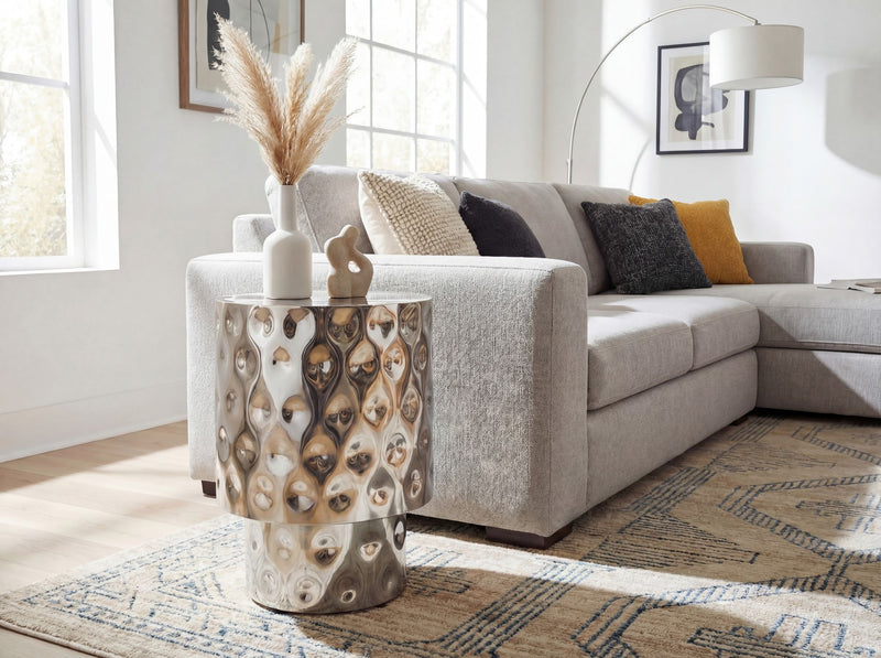 Beistelltisch Aluminium Silber Rund 36 cm, Handmade Loungetisch