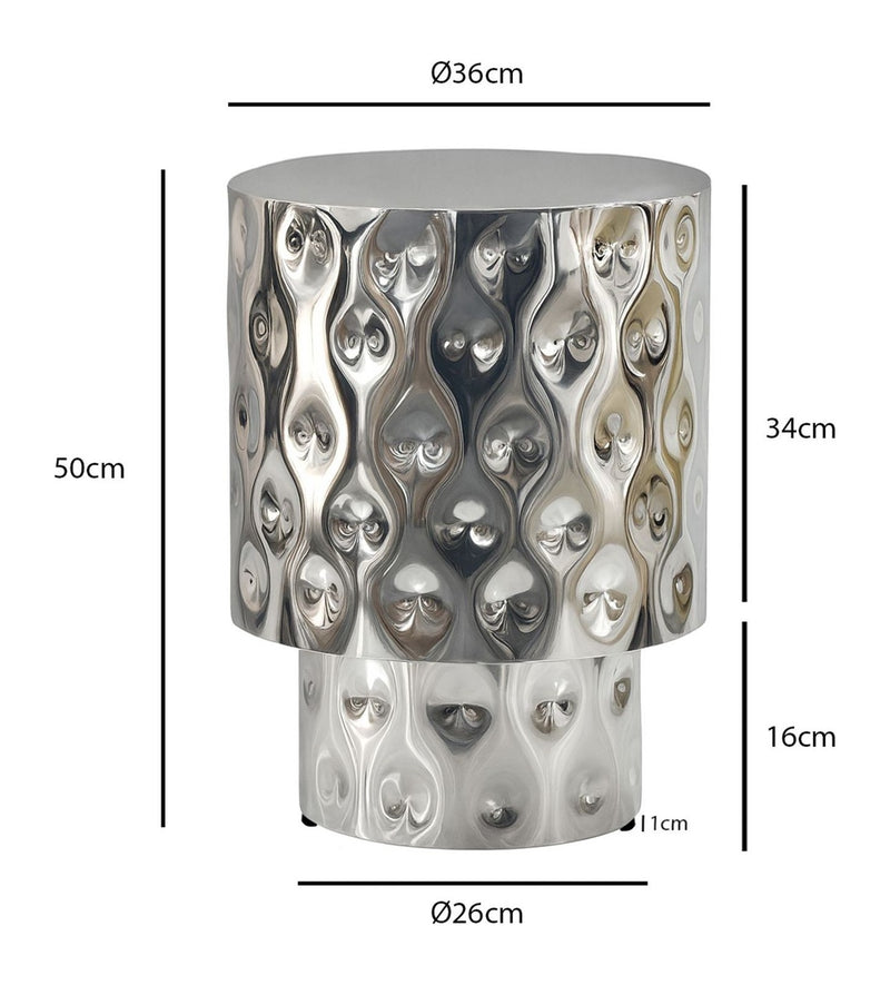 Beistelltisch Aluminium Silber Rund 36 cm, Handmade Loungetisch